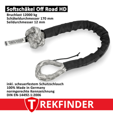 Softschäkel Off-Road Schäkel / grau TREKFINDER - Systembruchlast: 12.000 kg - Ø: 12 mm - inkl. Prüfbuch -  Made in Germany