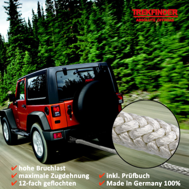 Bergeseil Off-Road Kinetikseil TREKFINDER - Ø: 24 mm / Länge: 9 m / Systembruchlast: 10 t / Zugdehnung: 30 % - inkl. Prüfbuch - Made in Germany