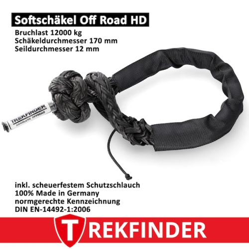 Softschäkel Off-Road Schäkel / schwarz TREKFINDER - Systembruchlast: 12.000 kg - Ø: 12 mm - inkl. Prüfbuch -  Made in Germany