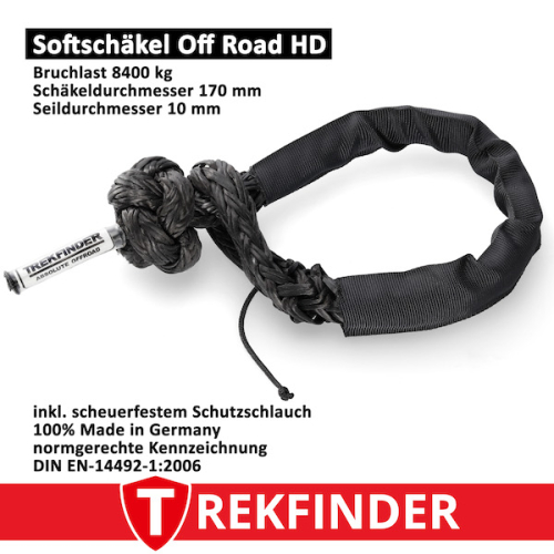 Softschäkel Off-Road Schäkel / schwarz TREKFINDER - Systembruchlast: 8.400 kg - Ø: 10 mm - inkl. Prüfbuch -  Made in Germany