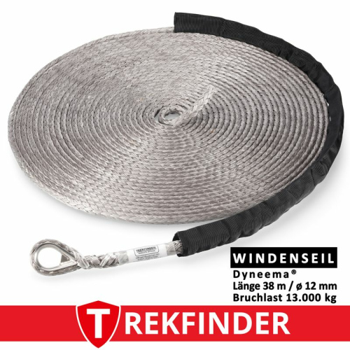 Kunststoffwindenseil TREKFINDER aus DYNEEMA grau - : 12 mm / Lnge: 38 m / Systembruchlast: 13 t  - Made in Germany