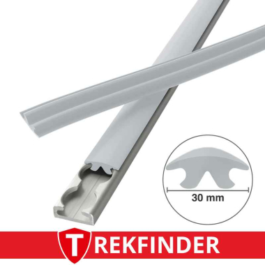 Abdeckprofil für Airlineschiene TREKFINDER / 30 mm breit / lichtgrau - RAL 7035 / glatte Oberfläche / 100 cm lang / Längenänderung (bis 25m) in 1m Schritten möglich über die Erhöhung der Anzahl der Artikelpositionen im Warenkorb